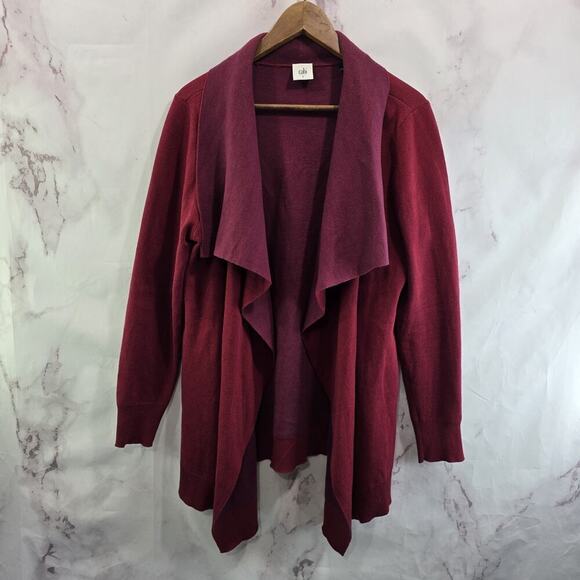 Cabi Sweater Womens Large Red Cardigan Two Tone Open Cotton 3479 - Picture 1 of 11